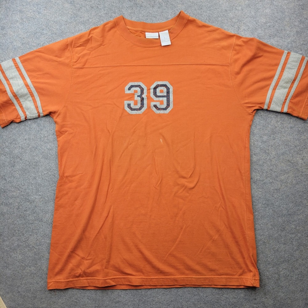 North West Blue Mens Large Orange Football‎ Graphic T-Shirt Short Sleeve